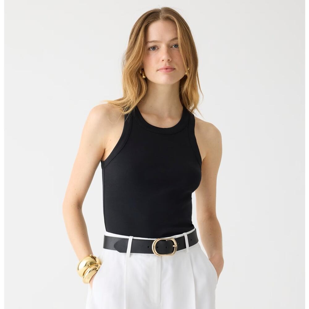J.Crew Perfect-fit High Neck Tank Top SZ S Black Fitted Cotton Pullover Stretch